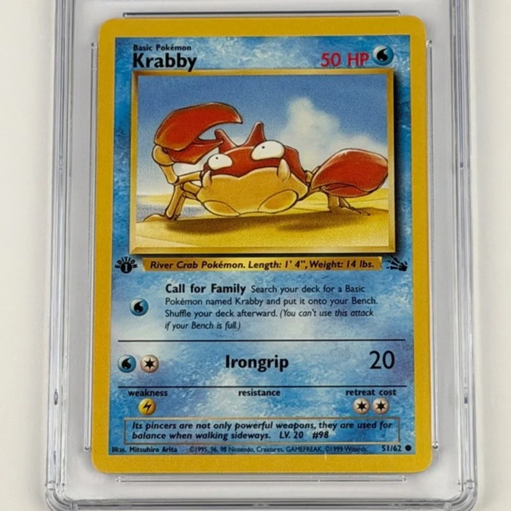 Pokemon Krabby 1st Edition Fossil 51/62 CGC 9 Blue Label TCG 1999 WotC Vtg